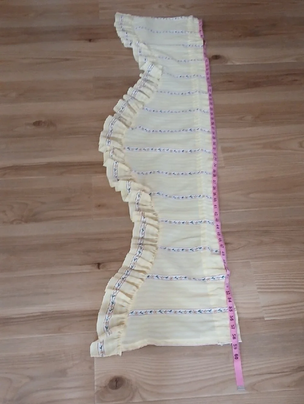 Pair Vintage Yellow Floral Stripe Window Valance Curtains Ruffled Hem